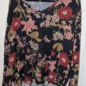 Well Worn Black Top with Floral Accents
